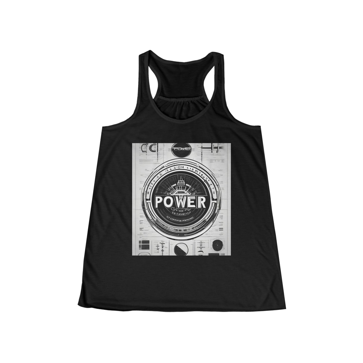 boostlete-boost-mode-type-power-in-quiet-badge-blueprint-0245 — Women's Flowy Racerback Tank (B+C 8800)