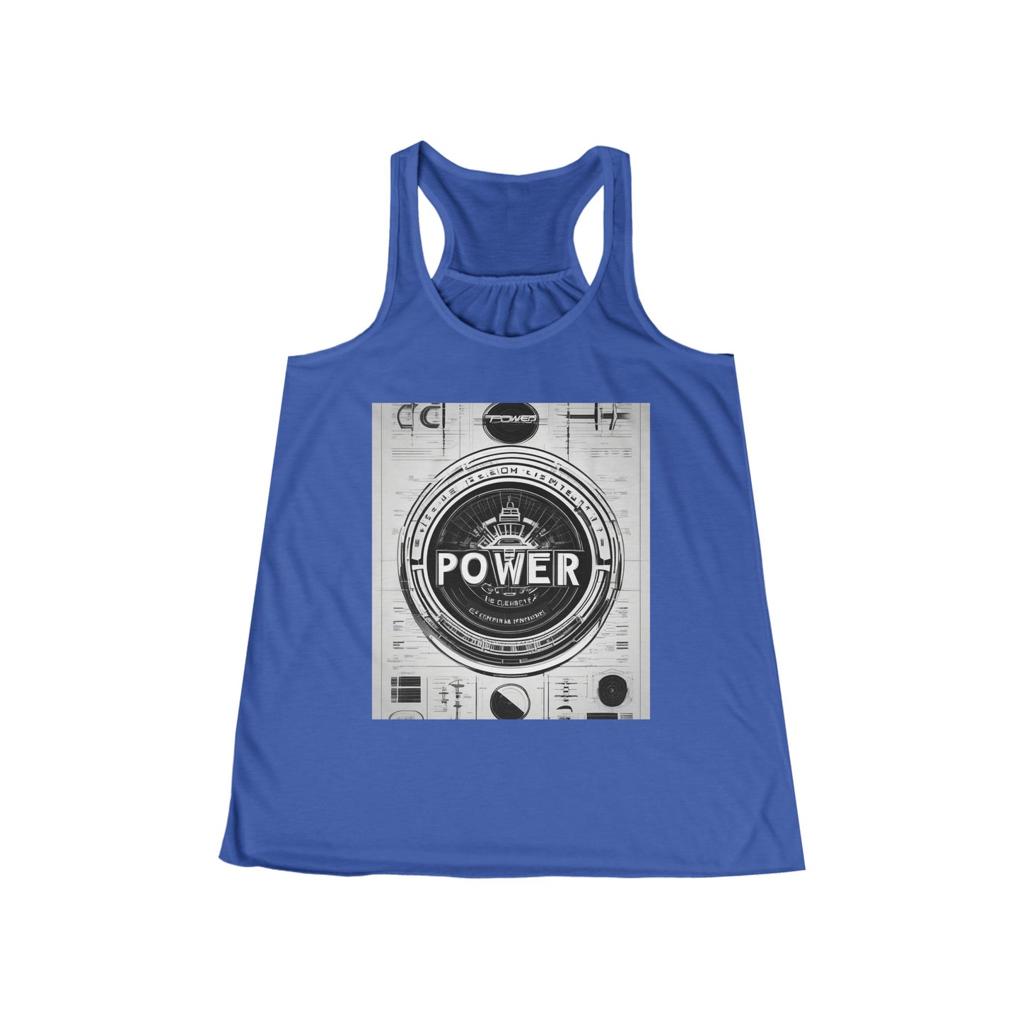 boostlete-boost-mode-type-power-in-quiet-badge-blueprint-0245 — Women's Flowy Racerback Tank (B+C 8800)