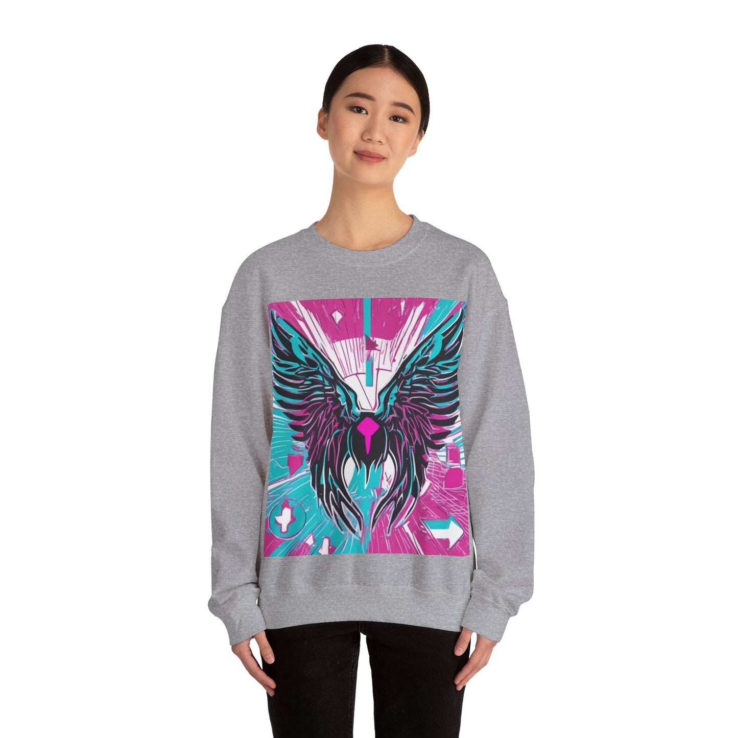 boostlete-am-crew-icon-wings-outline-line-art-0282 — Unisex Heavy Blend Crewneck Sweatshirt (Gildan)