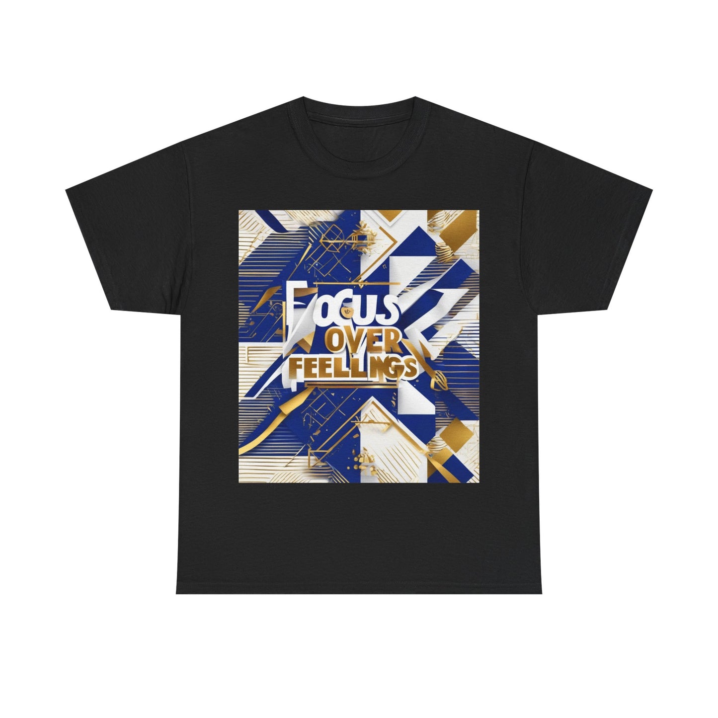 boostlete-am-crew-type-focus-over-feelings-banner-geometric-0169 — Unisex Heavy Cotton Tee (Gildan 5000)