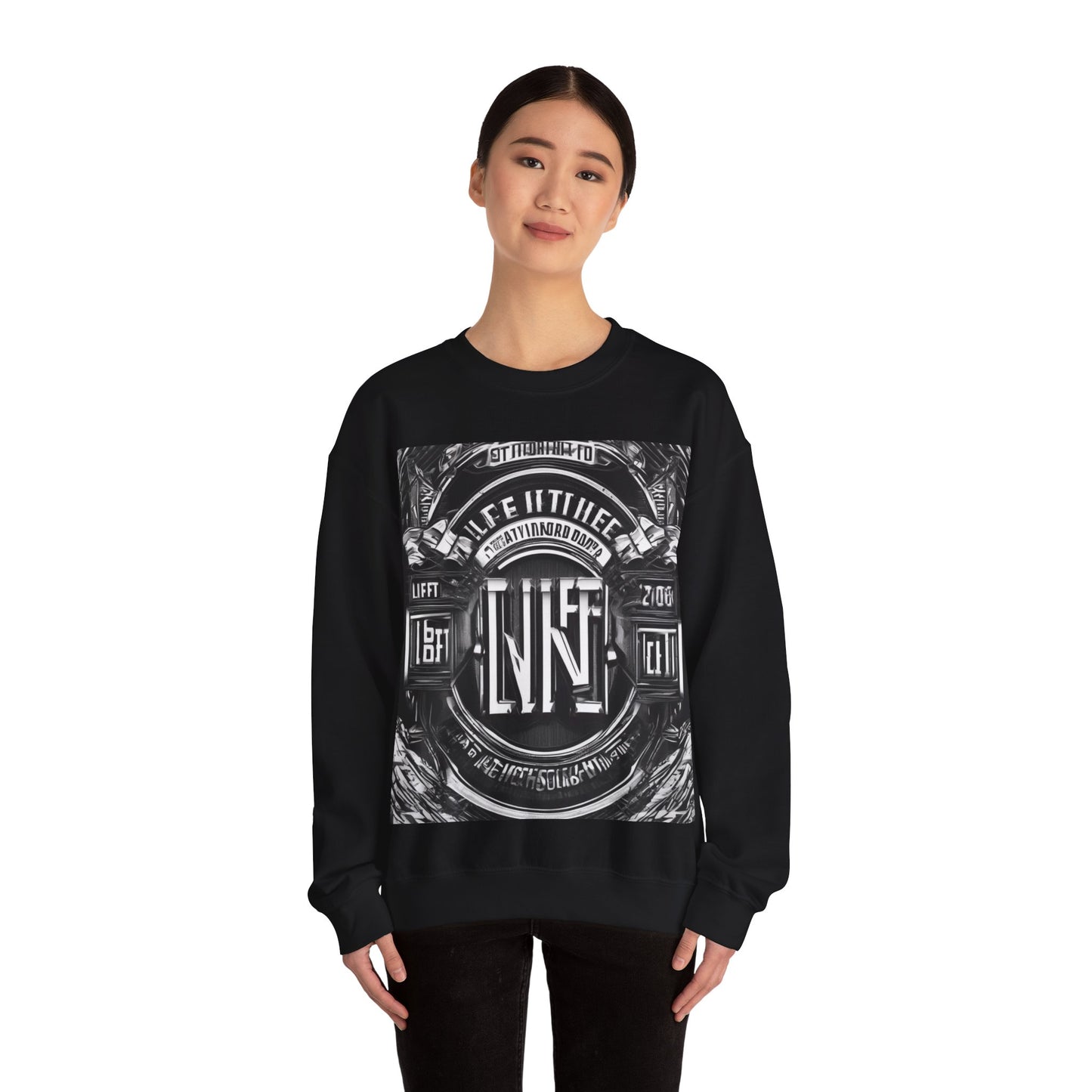 boostlete-am-crew-type-lift-the-standard-banner-engraved-0665 — Unisex Heavy Blend Crewneck (G18000)