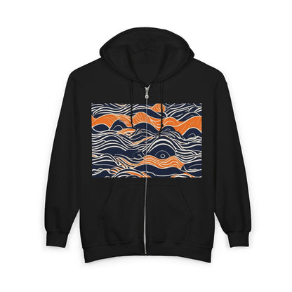 boostlete-iron-intent-type-small-wins-big-waves-outline-over-solid-geometric-0261 — Unisex Heavy Blend Full-Zip Hooded Sweatshirt