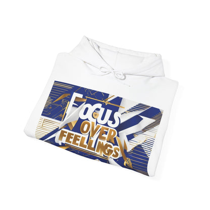 boostlete-am-crew-type-focus-over-feelings-banner-geometric-0169 — Unisex Heavy Blend Hooded Sweatshirt (Gildan)