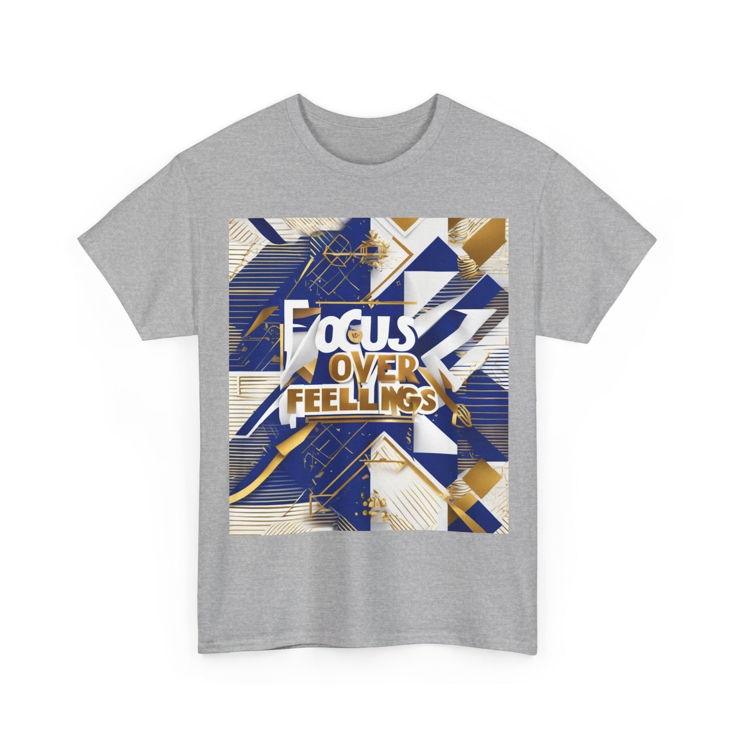 boostlete-am-crew-type-focus-over-feelings-banner-geometric-0169 — Unisex Heavy Cotton Tee (Gildan 5000)