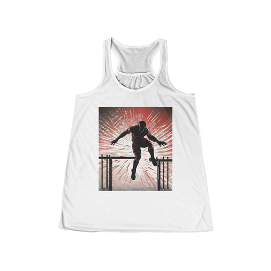 boostlete-recovery-progress-scene-hurdler-halftone-engraved-0212 — Women's Flowy Racerback Tank (B+C 8800)