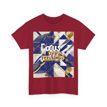 boostlete-am-crew-type-focus-over-feelings-banner-geometric-0169 — Unisex Heavy Cotton Tee (Gildan 5000)