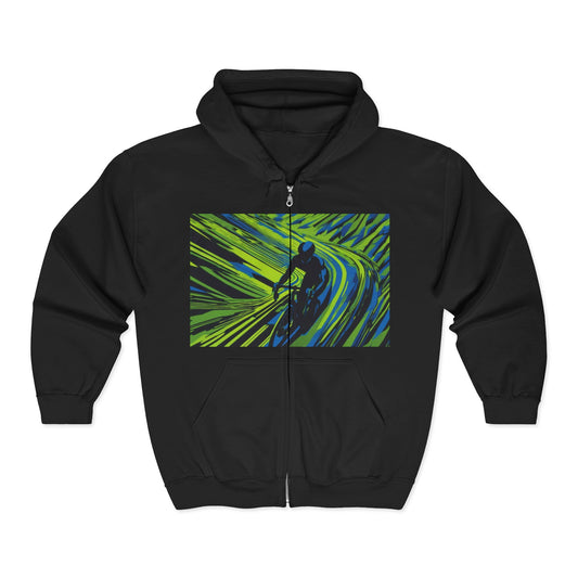 boostlete-am-crew-scene-cyclist-speed-isometric-0064 — Unisex Heavy Blend Full-Zip Hooded Sweatshirt