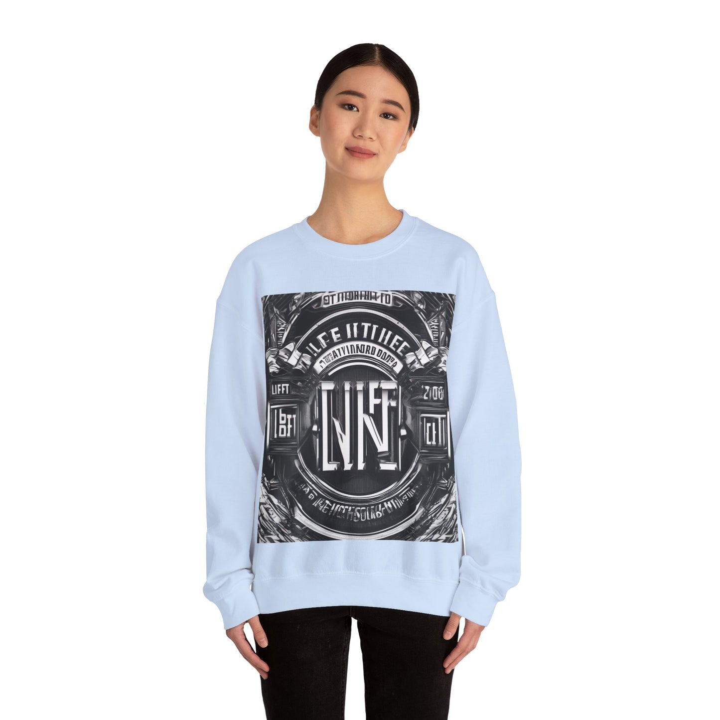 boostlete-am-crew-type-lift-the-standard-banner-engraved-0665 — Unisex Heavy Blend Crewneck (G18000)