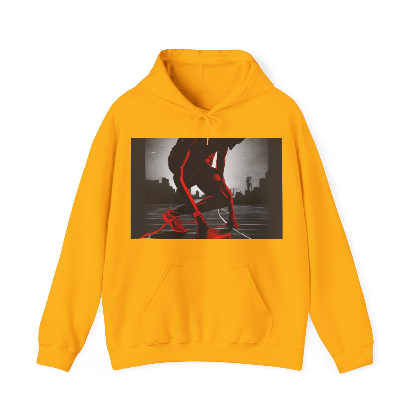 boostlete-mile-by-mile-scene-runner-grainy-bold-0168 — Unisex Heavy Blend Hooded Sweatshirt (Gildan)