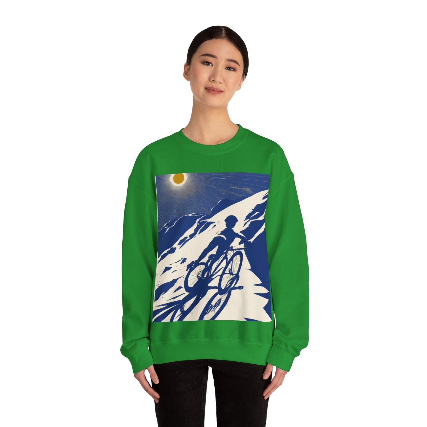 boostlete-am-crew-scene-cyclist-offset-bold-0008 — Unisex Heavy Blend Crewneck Sweatshirt (Gildan)