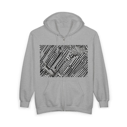 boostlete-mile-by-mile-pattern-barcode-monoline-0059 — Unisex Heavy Blend Full-Zip Hooded Sweatshirt