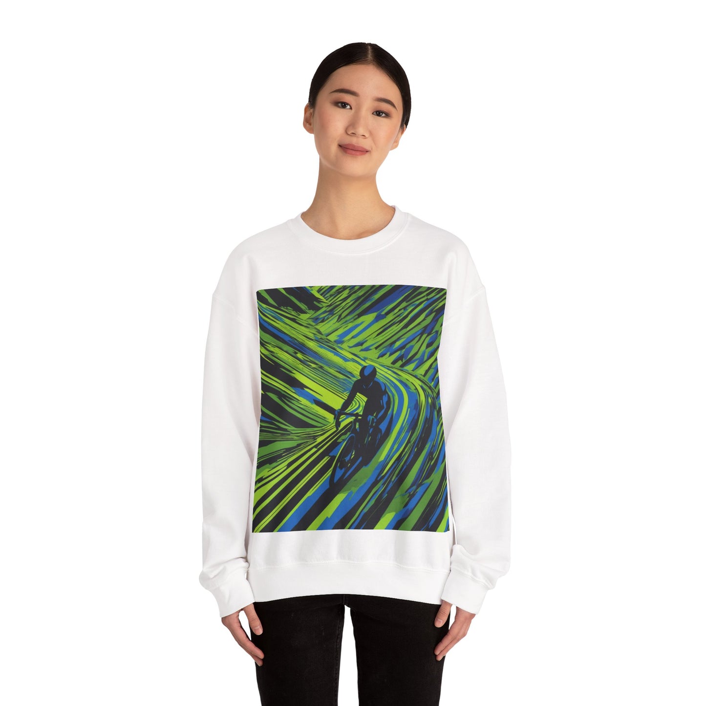 boostlete-am-crew-scene-cyclist-speed-isometric-0064 — Unisex Heavy Blend Crewneck Sweatshirt (Gildan)