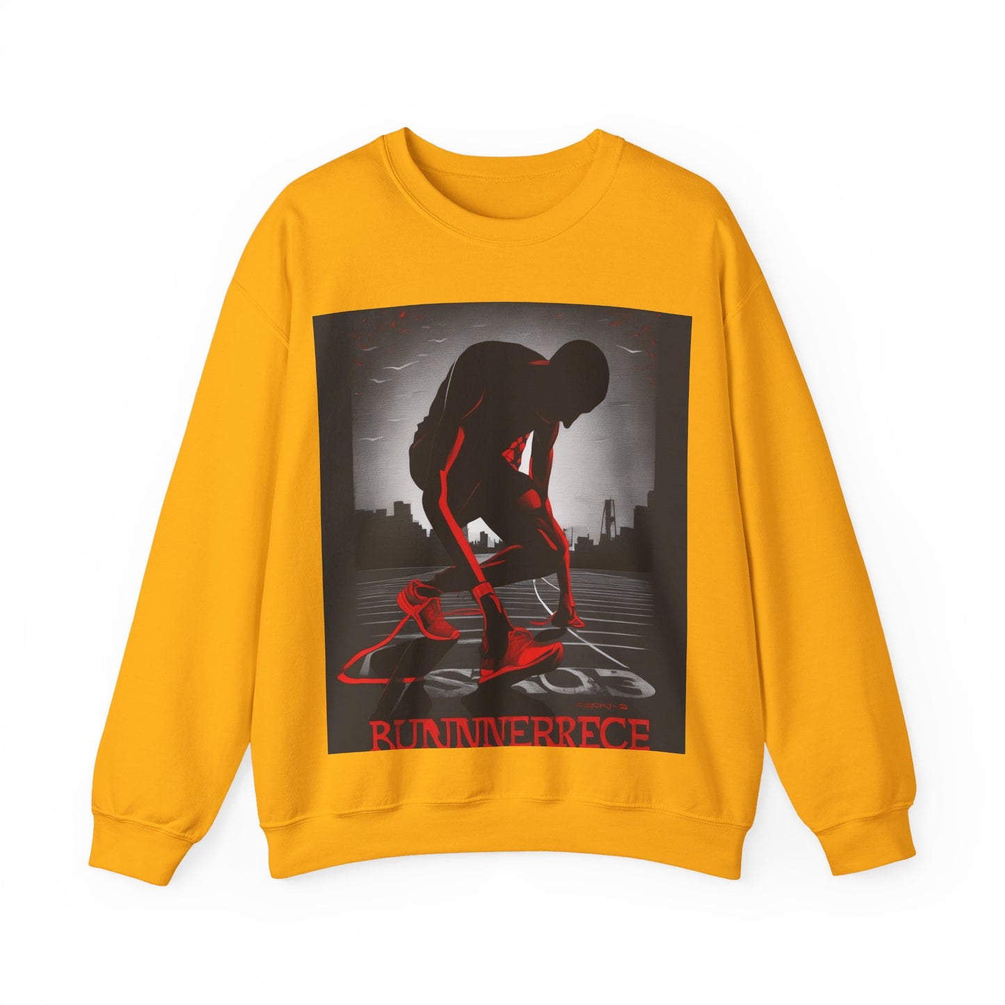 boostlete-mile-by-mile-scene-runner-grainy-bold-0168 — Unisex Heavy Blend Crewneck Sweatshirt (Gildan)