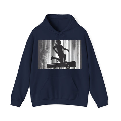 boostlete-am-crew-scene-hurdler-halftone-badge-0956 — Unisex Heavy Blend Hoodie (G18500)