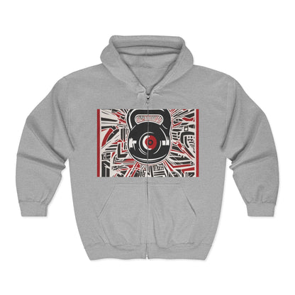 boostlete-recovery-progress-icon-kettlebell-outline-industrial-0366 — Unisex Heavy Blend Full-Zip Hooded Sweatshirt