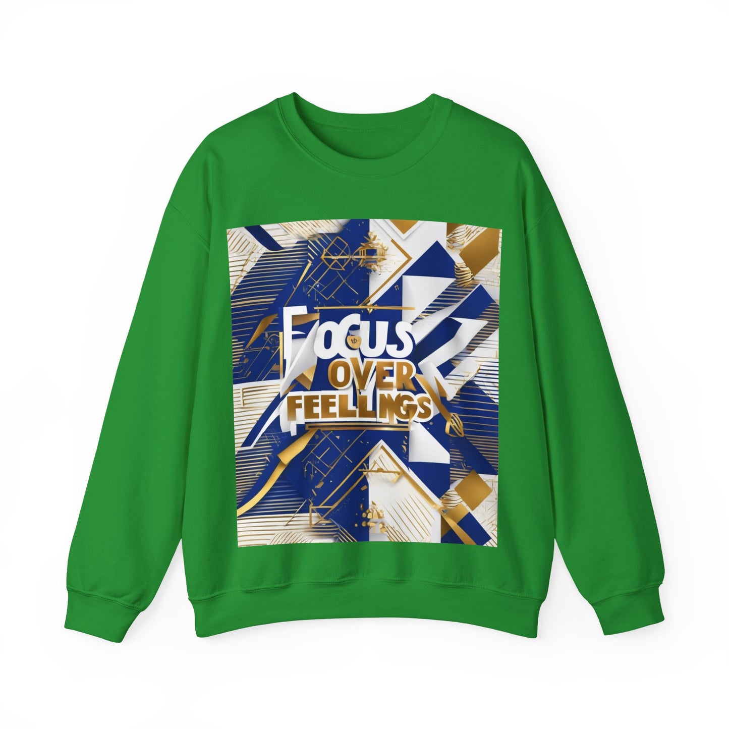 boostlete-am-crew-type-focus-over-feelings-banner-geometric-0169 — Unisex Heavy Blend Crewneck Sweatshirt (Gildan)