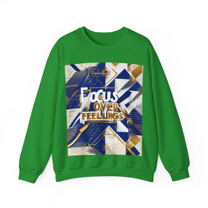 boostlete-am-crew-type-focus-over-feelings-banner-geometric-0169 — Unisex Heavy Blend Crewneck Sweatshirt (Gildan)