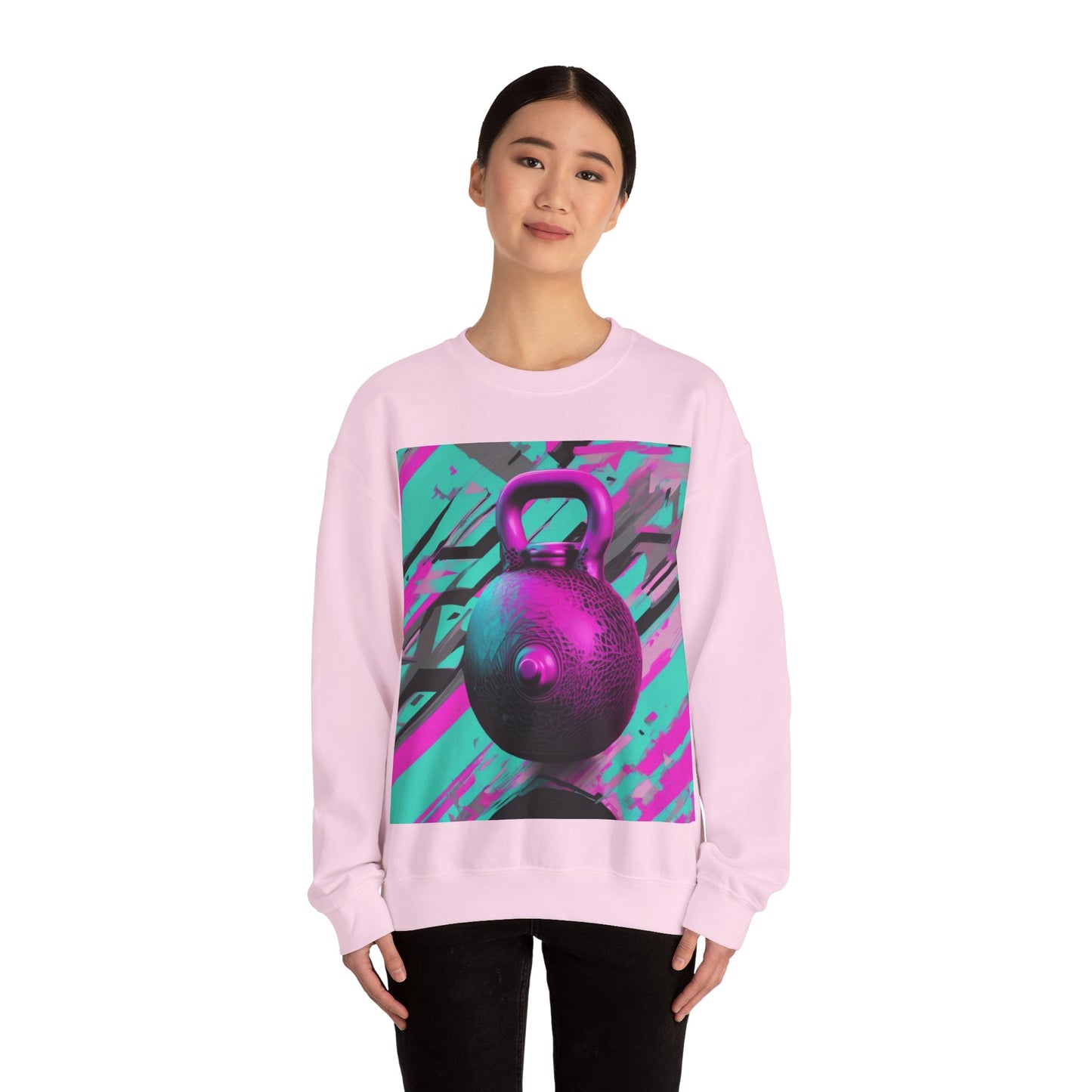 boostlete-mile-by-mile-scene-kettlebell-3d-monoline-1364 — Unisex Heavy Blend Crewneck (G18000)