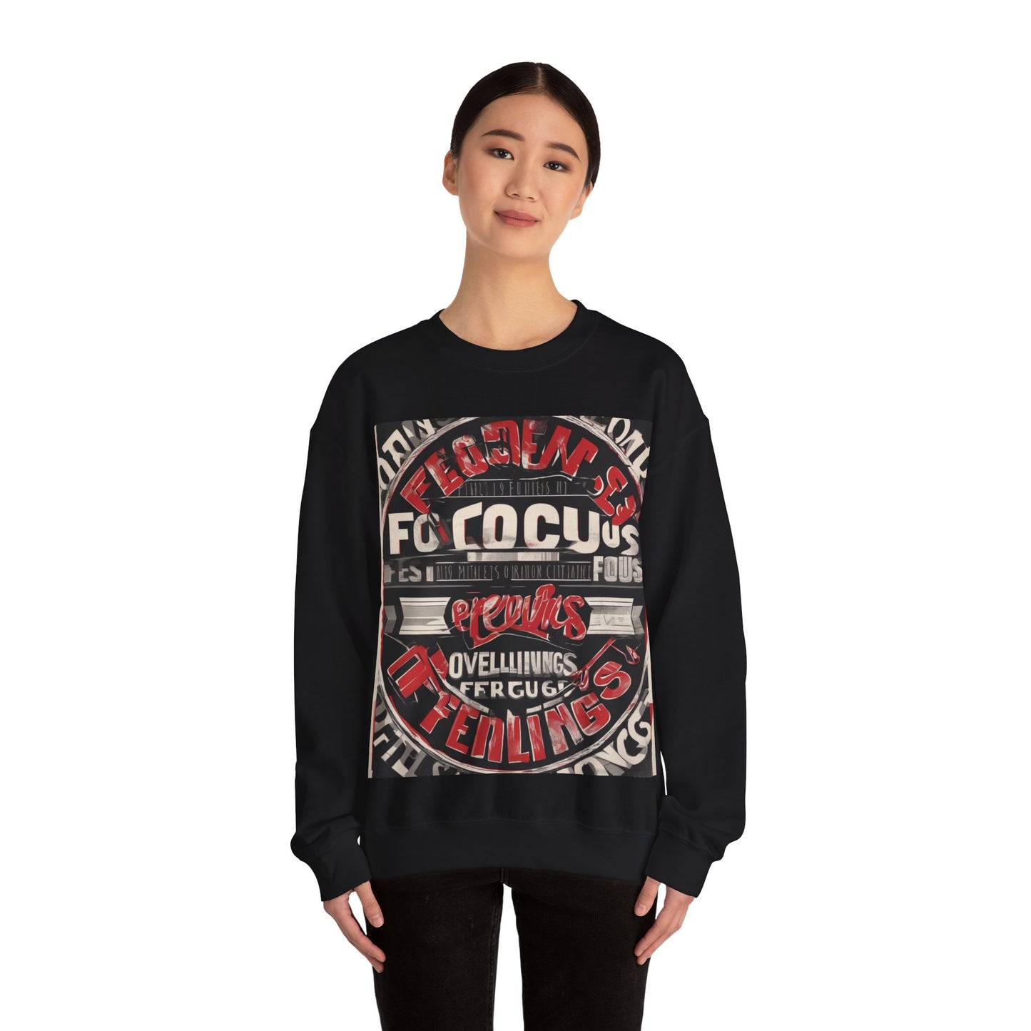 boostlete-mile-by-mile-type-focus-over-feelings-split-retro-0841 — Unisex Heavy Blend Crewneck (G18000)