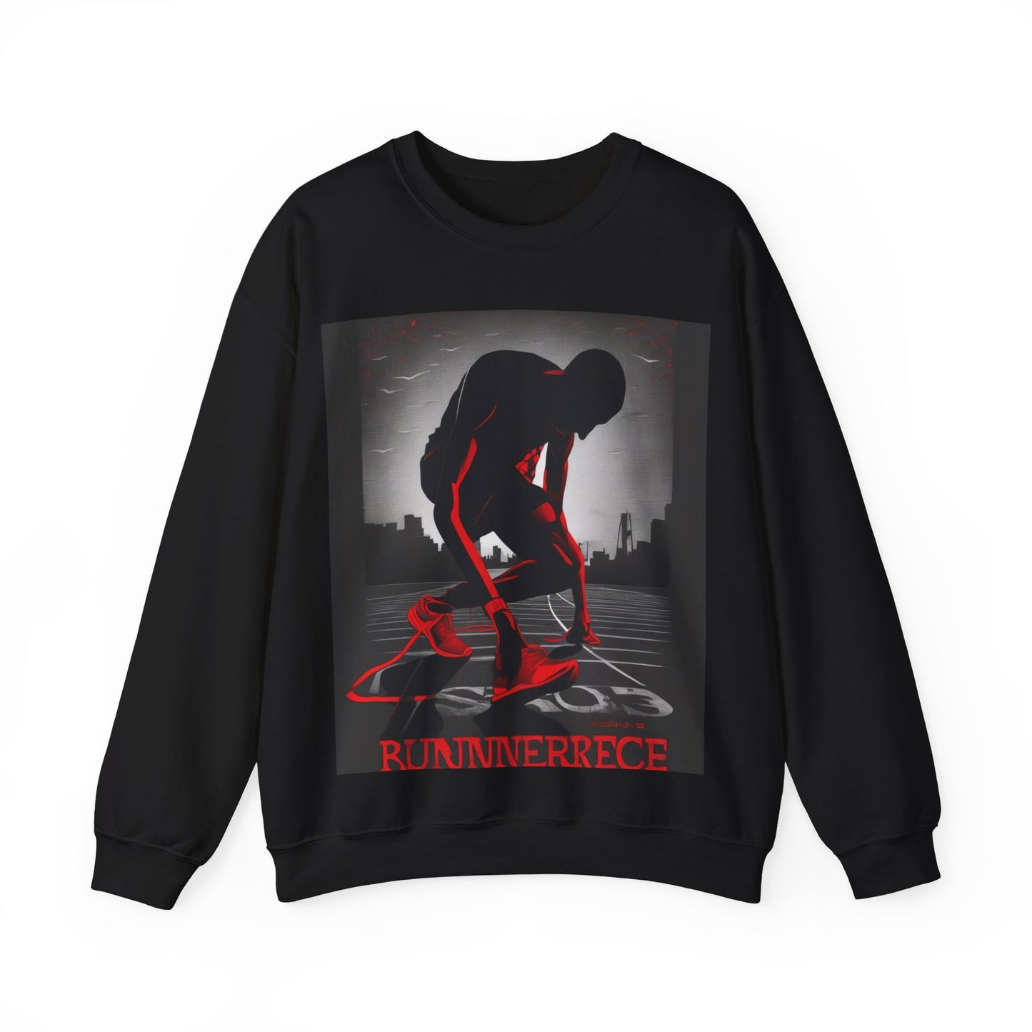 boostlete-mile-by-mile-scene-runner-grainy-bold-0168 — Unisex Heavy Blend Crewneck Sweatshirt (Gildan)