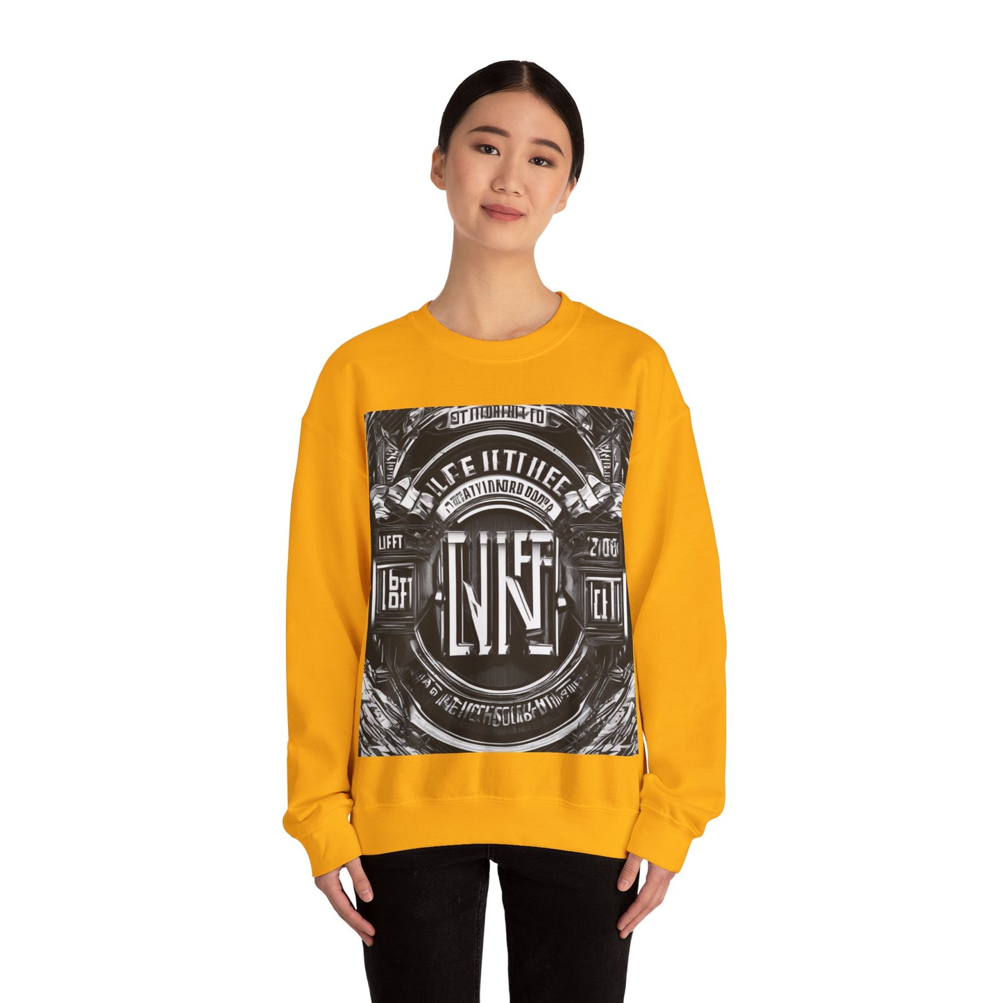 boostlete-am-crew-type-lift-the-standard-banner-engraved-0665 — Unisex Heavy Blend Crewneck (G18000)