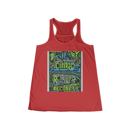 boostlete-pr-season-type-charge-train-recover-outline-over-solid-geometric-0129 — Women's Flowy Racerback Tank (B+C 8800)