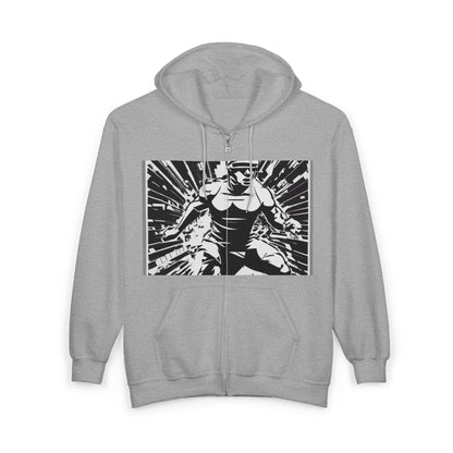 boostlete-field-day-scene-sprinter-halftone-bold-0148 — Unisex Heavy Blend Full-Zip Hooded Sweatshirt