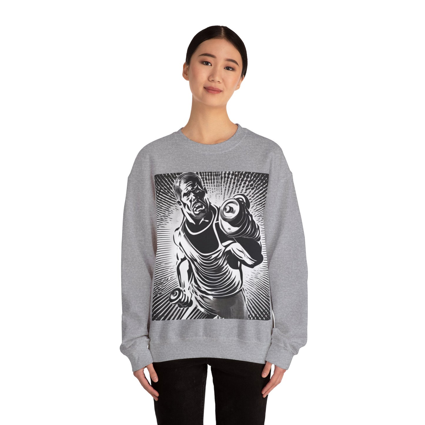 boostlete-pr-season-scene-lunge-halftone-engraved-0096 — Unisex Heavy Blend Crewneck Sweatshirt (Gildan)