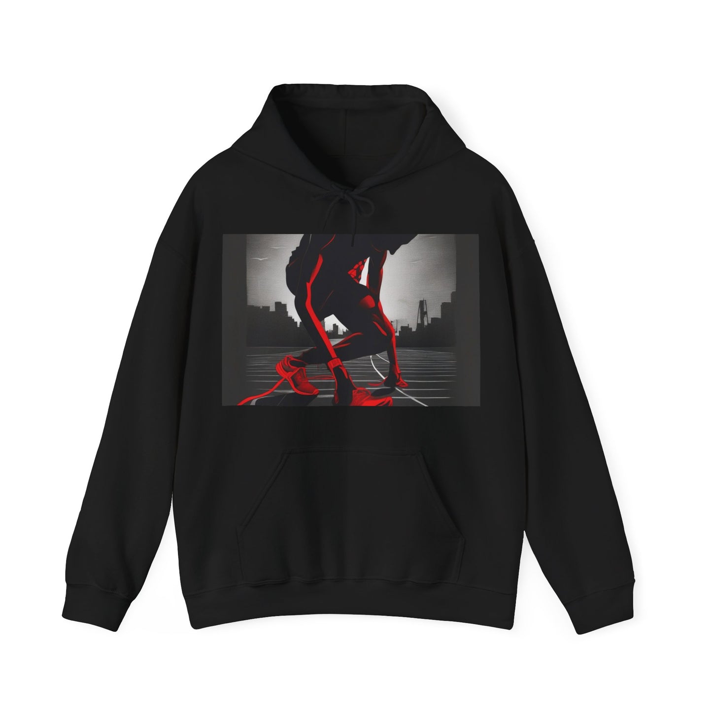 boostlete-mile-by-mile-scene-runner-grainy-bold-0168 — Unisex Heavy Blend Hooded Sweatshirt (Gildan)