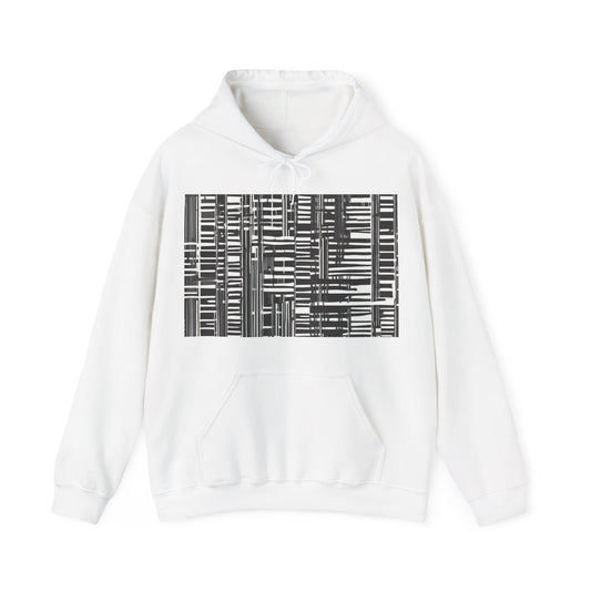 boostlete-iron-intent-pattern-barcode-line-art-0599 — Unisex Heavy Blend Hoodie (G18500)