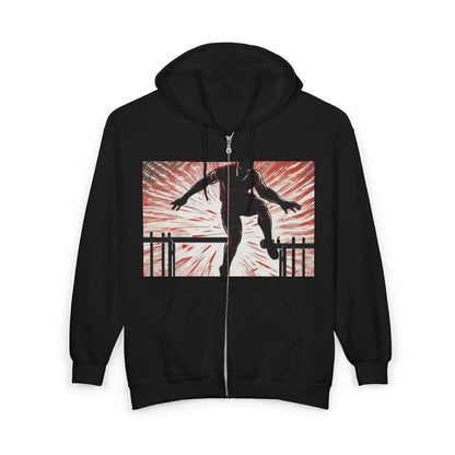 boostlete-recovery-progress-scene-hurdler-halftone-engraved-0212 — Unisex Heavy Blend Full-Zip Hooded Sweatshirt