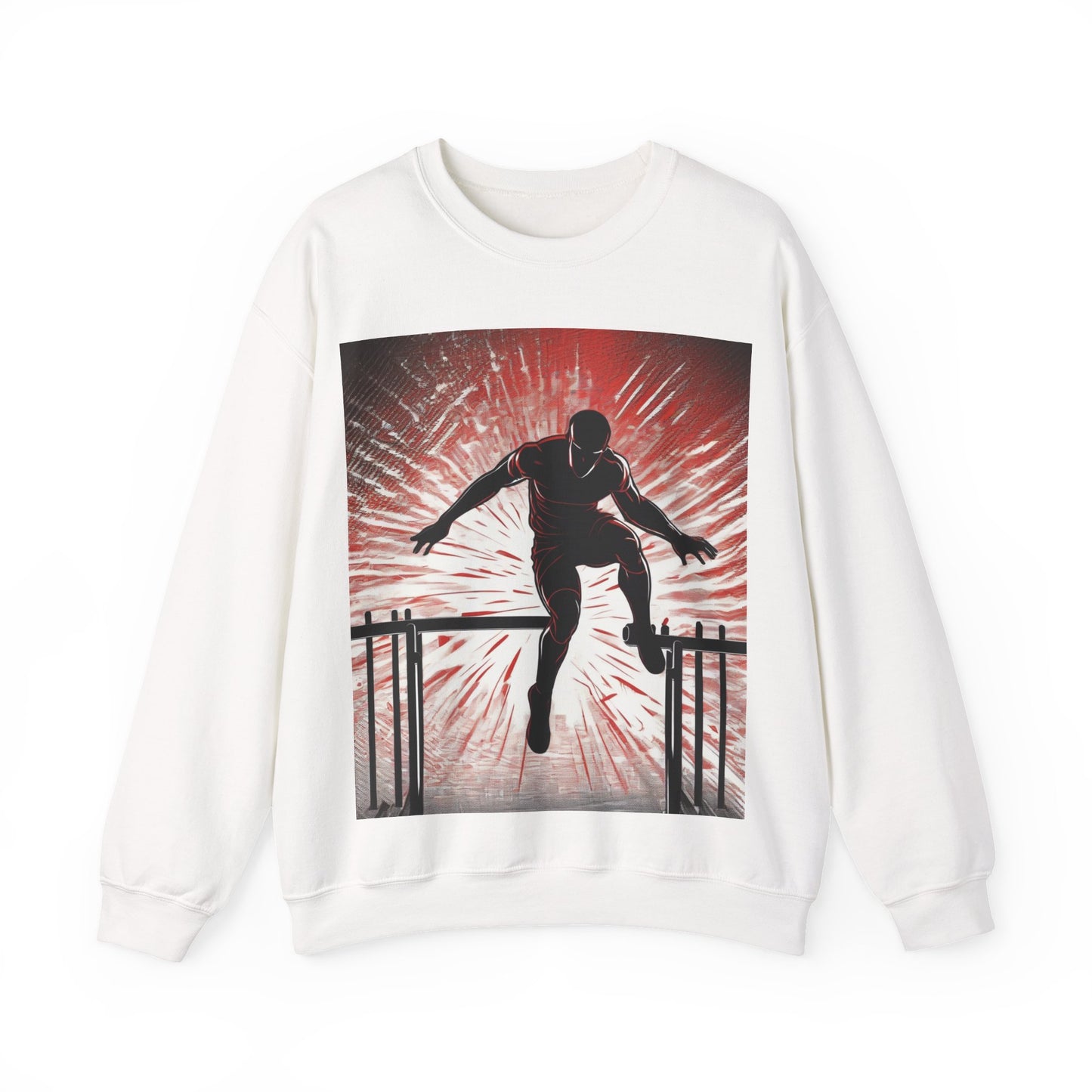 boostlete-recovery-progress-scene-hurdler-halftone-engraved-0212 — Unisex Heavy Blend Crewneck Sweatshirt (Gildan)