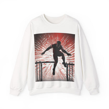 boostlete-recovery-progress-scene-hurdler-halftone-engraved-0212 — Unisex Heavy Blend Crewneck Sweatshirt (Gildan)