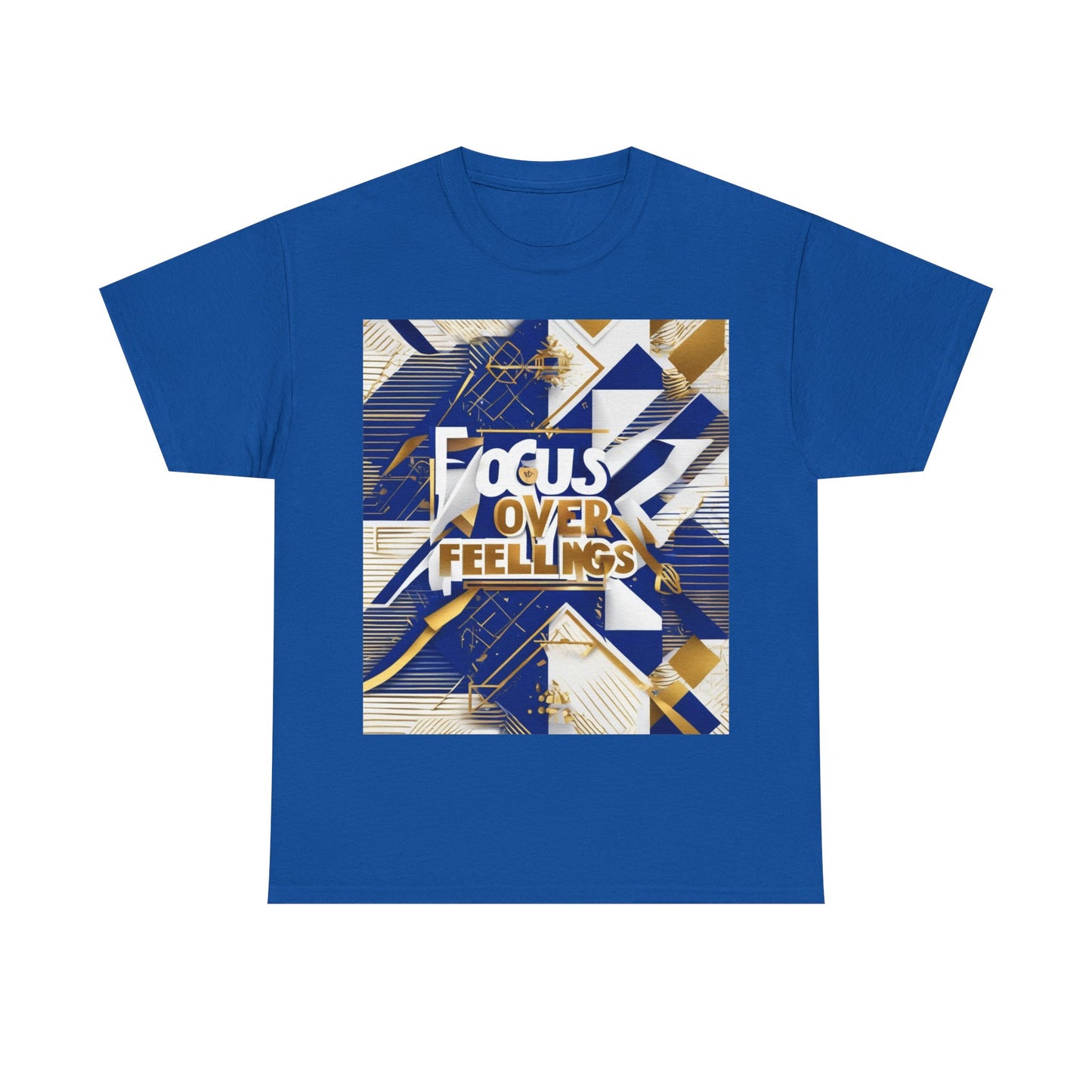 boostlete-am-crew-type-focus-over-feelings-banner-geometric-0169 — Unisex Heavy Cotton Tee (Gildan 5000)