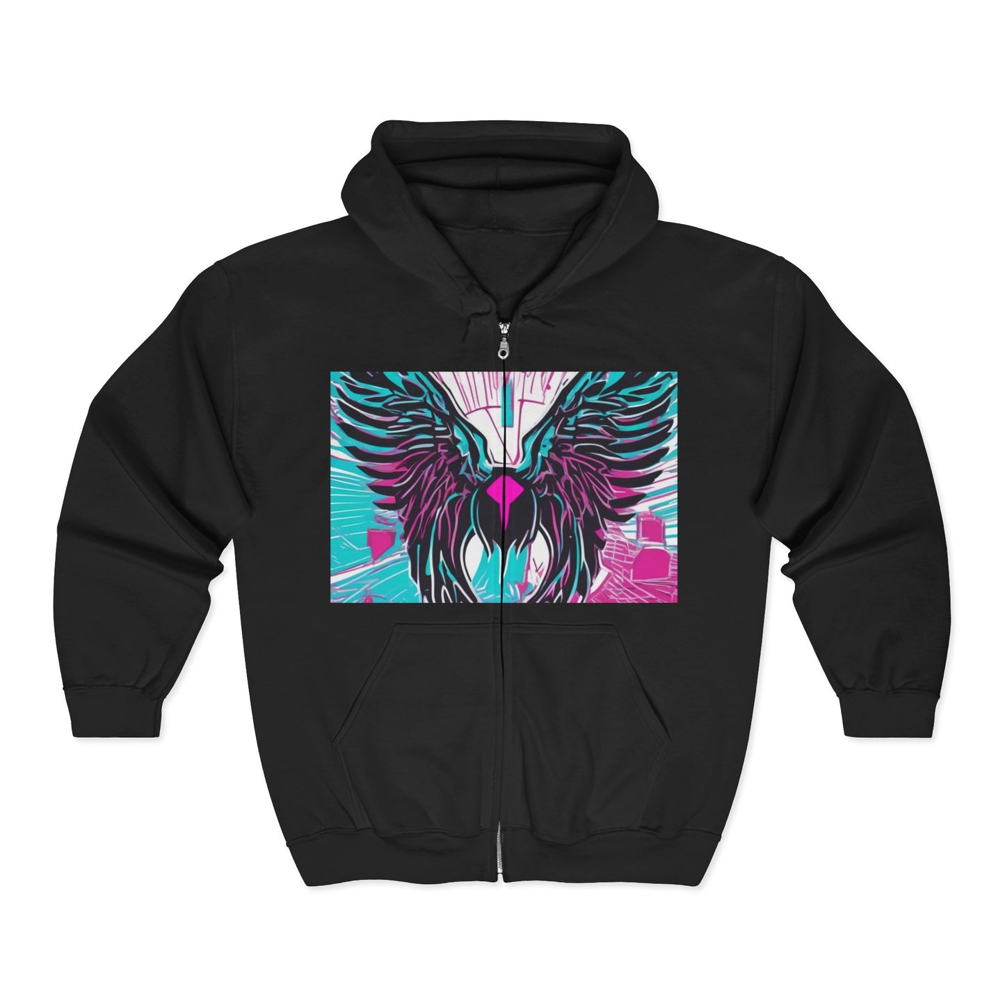 boostlete-am-crew-icon-wings-outline-line-art-0282 — Unisex Heavy Blend Full-Zip Hooded Sweatshirt