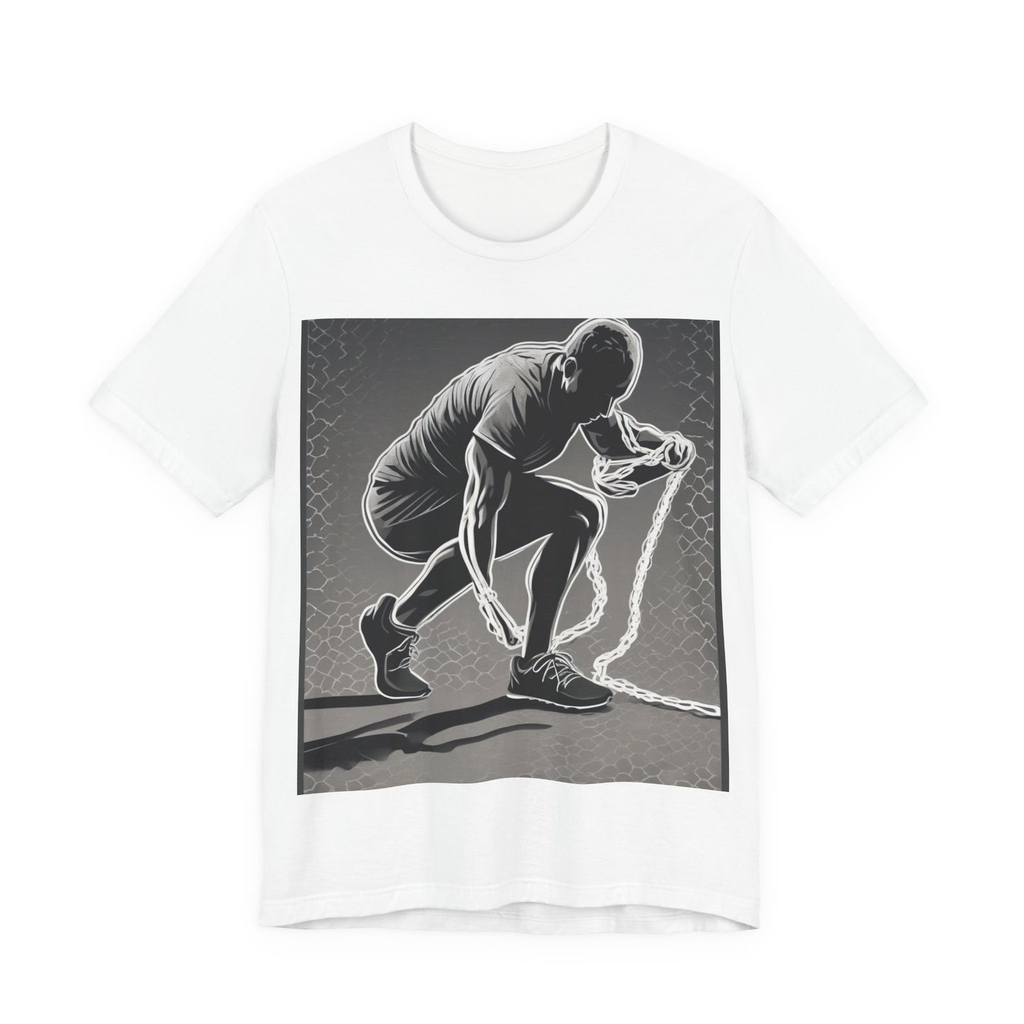 boostlete-recovery-progress-scene-runner-halftone-engraved-0068 — Unisex Jersey Short Sleeve (B+C 3001)