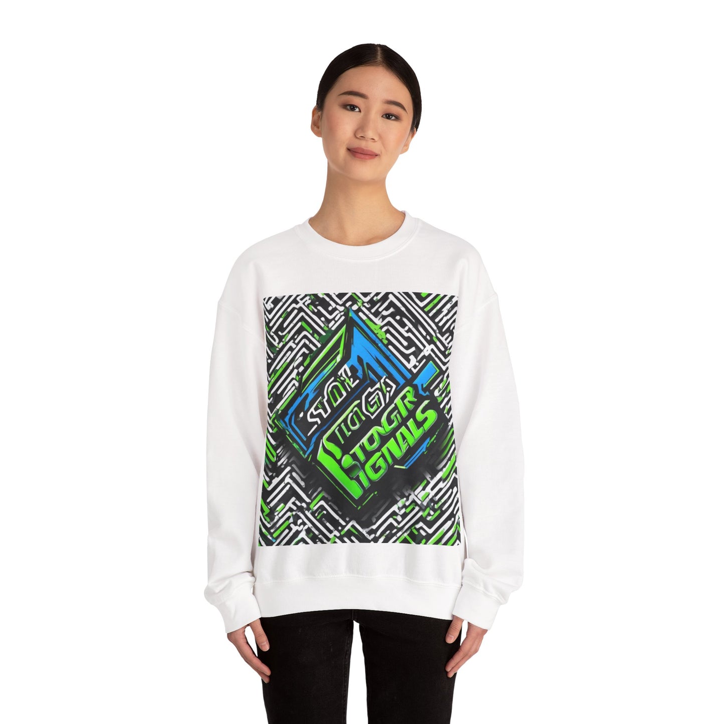 boostlete-am-crew-type-stronger-signals-diagonal-badge-1077 — Unisex Heavy Blend Crewneck (G18000)