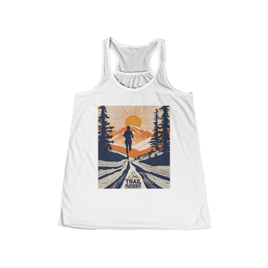 boostlete-iron-intent-scene-trail-glitch-badge-0100 — Women's Flowy Racerback Tank (B+C 8800)