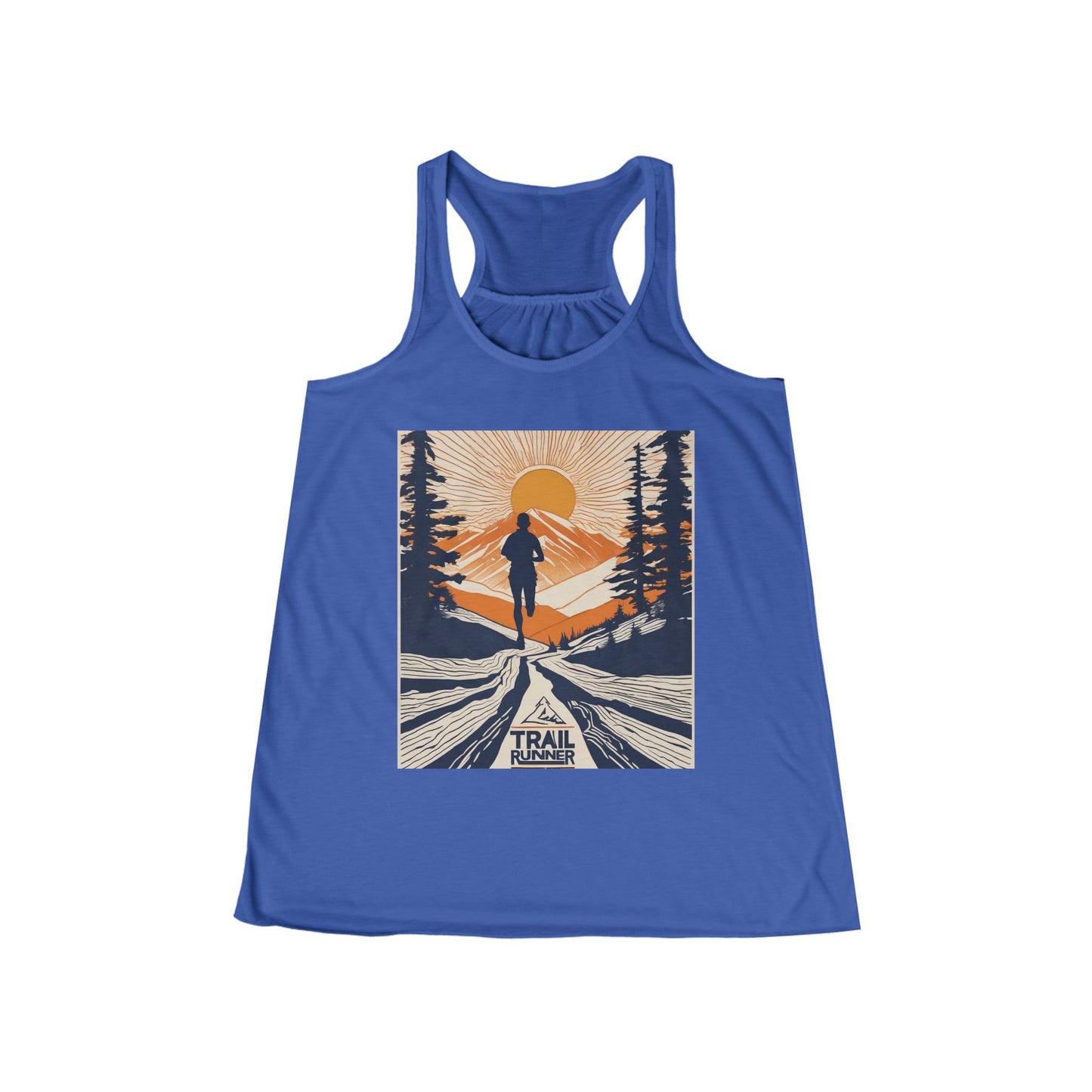 boostlete-iron-intent-scene-trail-glitch-badge-0100 — Women's Flowy Racerback Tank (B+C 8800)