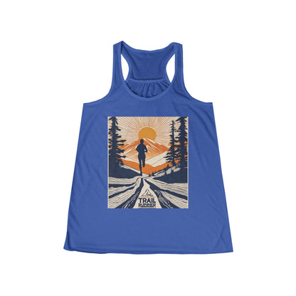 boostlete-iron-intent-scene-trail-glitch-badge-0100 — Women's Flowy Racerback Tank (B+C 8800)