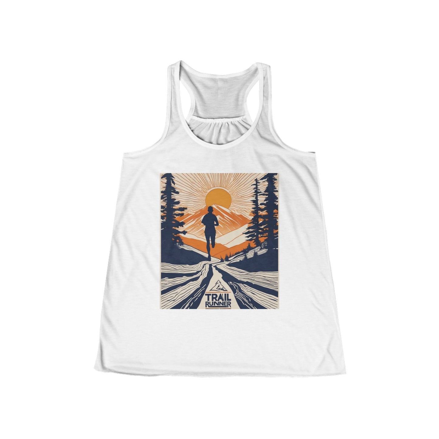 boostlete-iron-intent-scene-trail-glitch-badge-0100 — Women's Flowy Racerback Tank (B+C 8800)
