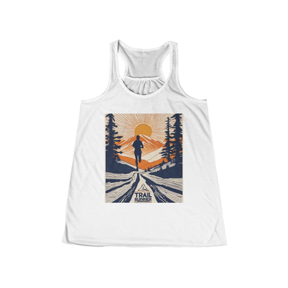 boostlete-iron-intent-scene-trail-glitch-badge-0100 — Women's Flowy Racerback Tank (B+C 8800)
