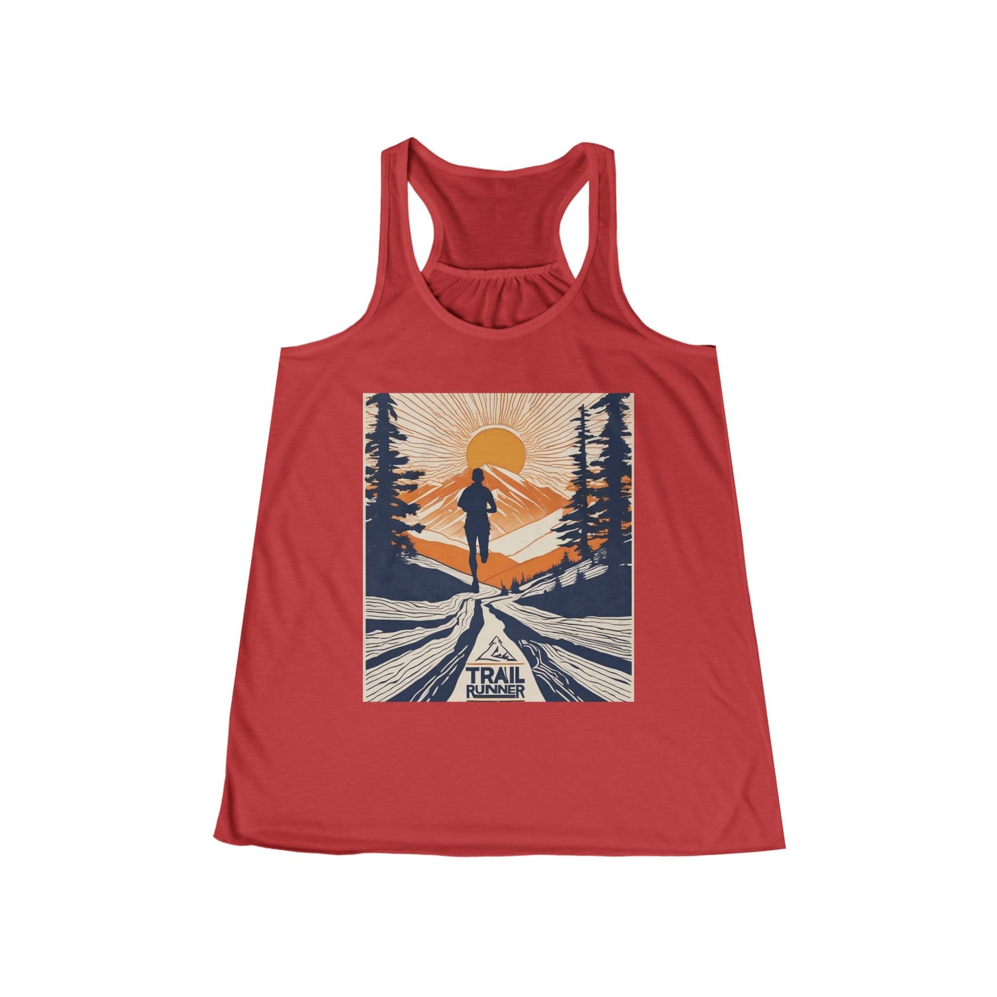 boostlete-iron-intent-scene-trail-glitch-badge-0100 — Women's Flowy Racerback Tank (B+C 8800)