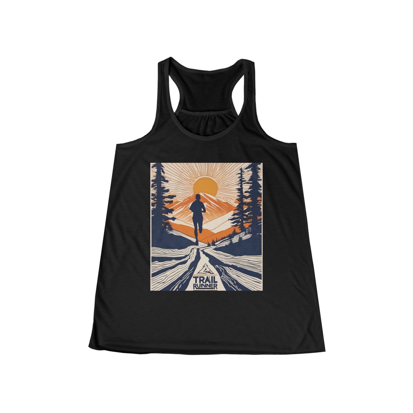 boostlete-iron-intent-scene-trail-glitch-badge-0100 — Women's Flowy Racerback Tank (B+C 8800)