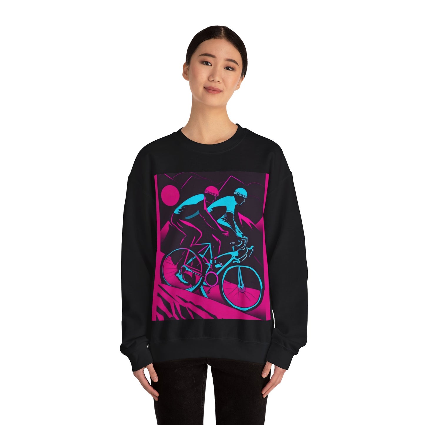 boostlete-rise-grind-scene-cyclist-outline-vector-0868 — Unisex Heavy Blend Crewneck (G18000)
