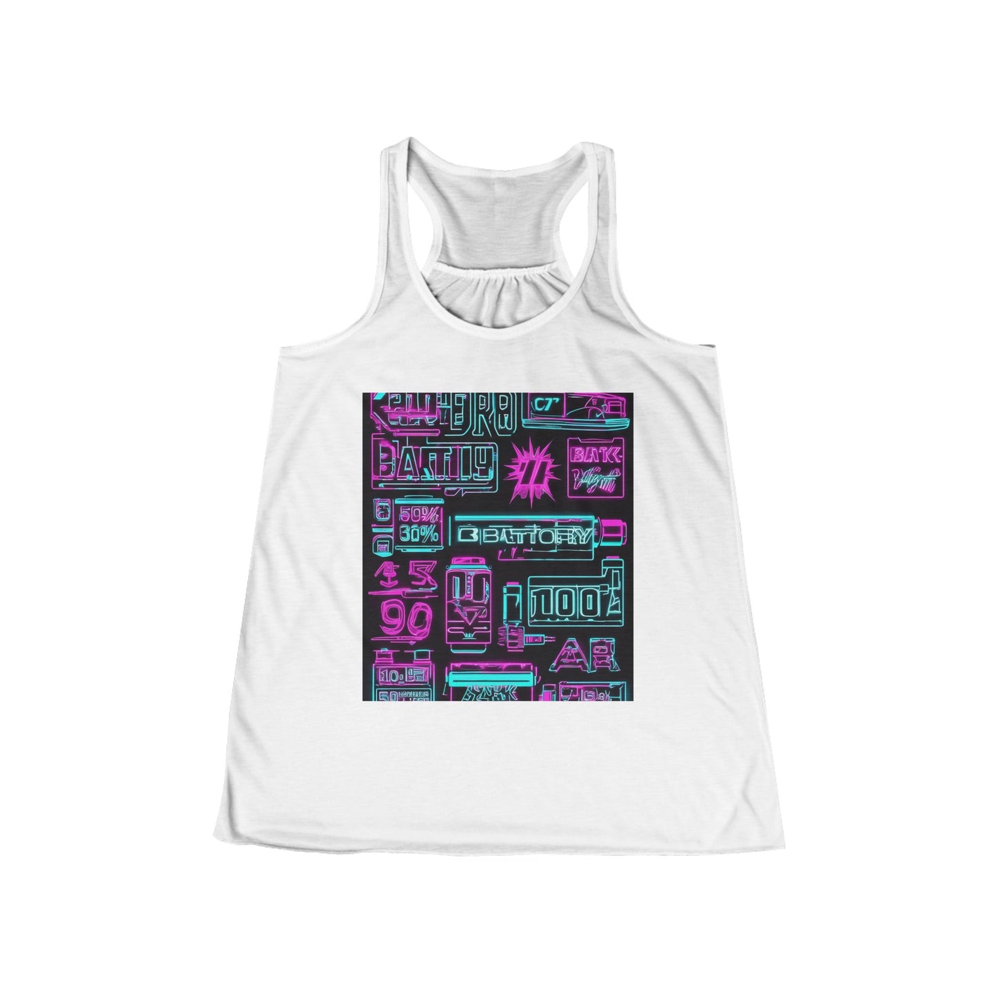 boostlete-rise-grind-type-battery-100-effort-split-blueprint-0205 — Women's Flowy Racerback Tank (B+C 8800)
