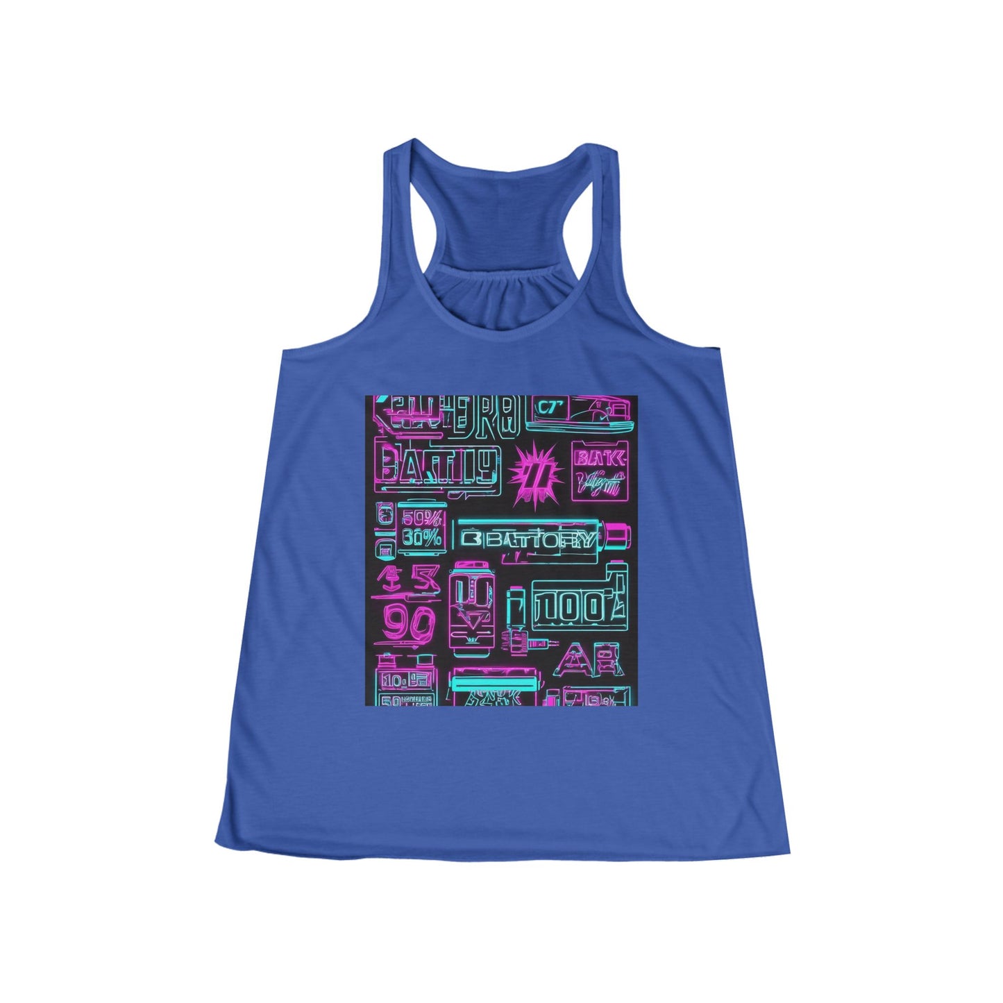 boostlete-rise-grind-type-battery-100-effort-split-blueprint-0205 — Women's Flowy Racerback Tank (B+C 8800)