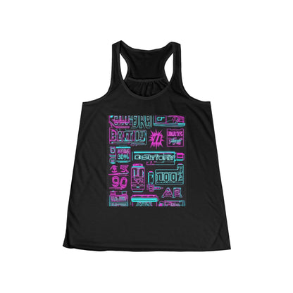boostlete-rise-grind-type-battery-100-effort-split-blueprint-0205 — Women's Flowy Racerback Tank (B+C 8800)