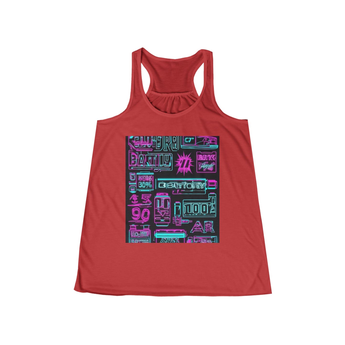 boostlete-rise-grind-type-battery-100-effort-split-blueprint-0205 — Women's Flowy Racerback Tank (B+C 8800)