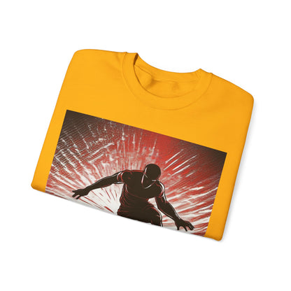 boostlete-recovery-progress-scene-hurdler-halftone-engraved-0212 — Unisex Heavy Blend Crewneck Sweatshirt (Gildan)